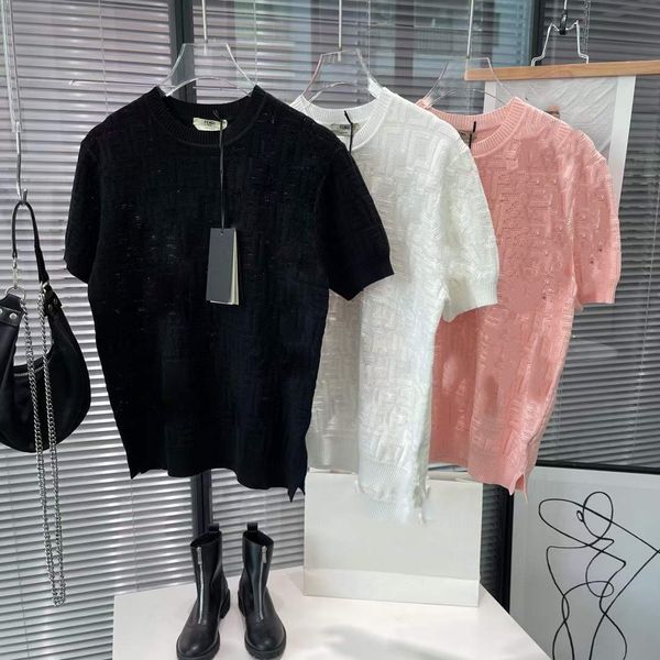 

womens knits tee knitted crop letters hollow out summer short sleeve elegant white black green orange pink color vintage fashion street wea