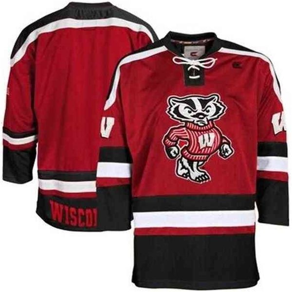 MATH 2020NCAA Wisconsin Badgers College Hockey Jersey Bordado Personalize qualquer número e nome camisetas