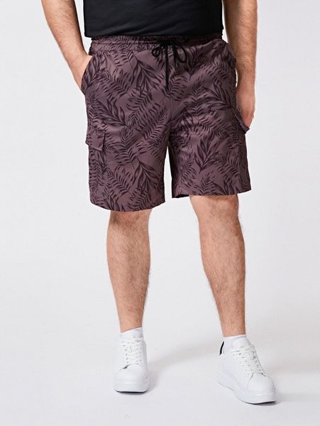 

extended sizes men flap pocket tropical print shorts n8rw#, White;black