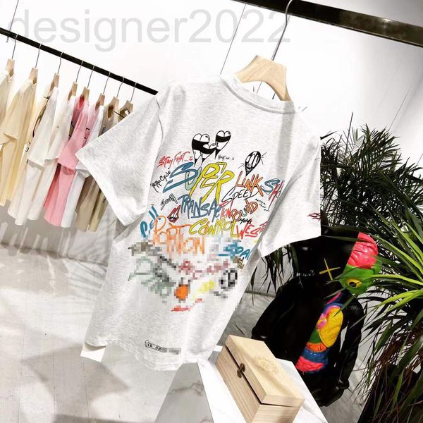 

women's t-shirt designer [correct version]chaopai cro ch summer sanskrit graffiti printing round neck short sleeve men's and women, White