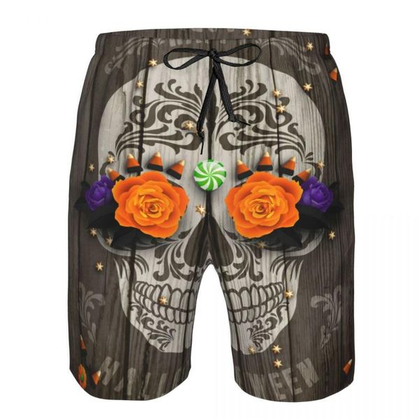 Shorts masculinos Awaom de banho masculino Praia de natação Turnks para homem Vintage Sugar Skull Poster Swimsuit Surf Board Bathing Bathing Arenmen's