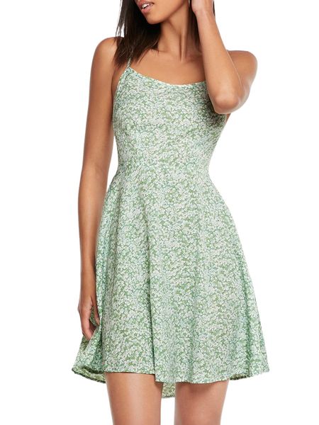 

tall ditsy floral crisscross tie backless cami dress q62g#, Black;gray