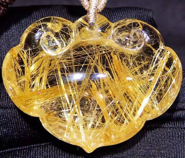

natural gold rutilated quartz pendant necklace safe lock 29/38/16.3mm gold rutilated quartz jewelry women men brazil aaaaaaa, Silver