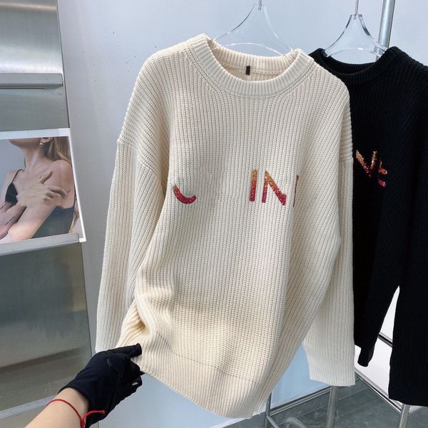 

fasion sweater women sweatshirts 2022 designer clothers autumn winter gradient color with letter chip long sleeve loose casual beige black s, White;black
