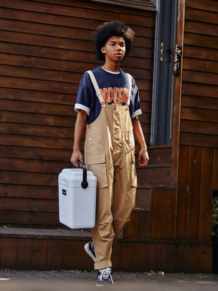 

men button side cargo overalls without tee u40h#, Gray