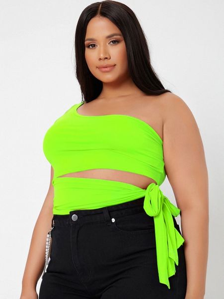 

plus solid one shoulder tie detail m4ow#, Black