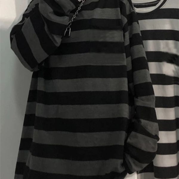 

women's tshirt oversized striped t shirt gothic for loose pullover spring long sleeve harajuku couple tee streetwear 230206, White