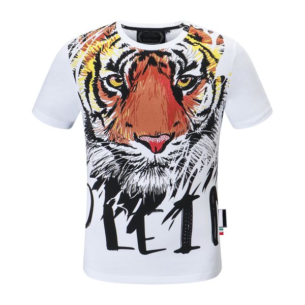 

men's t-shirt p brand designer short sleeve tee tiger head design letter animal print round neck street fashion shirt t01, White;black