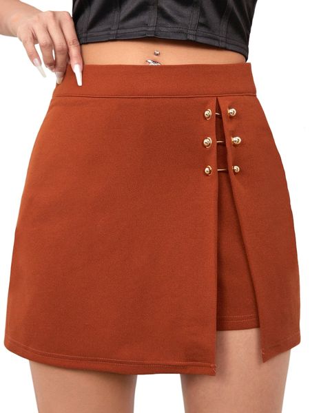 

high waist metal accessories buckle skirt 125l#, Black