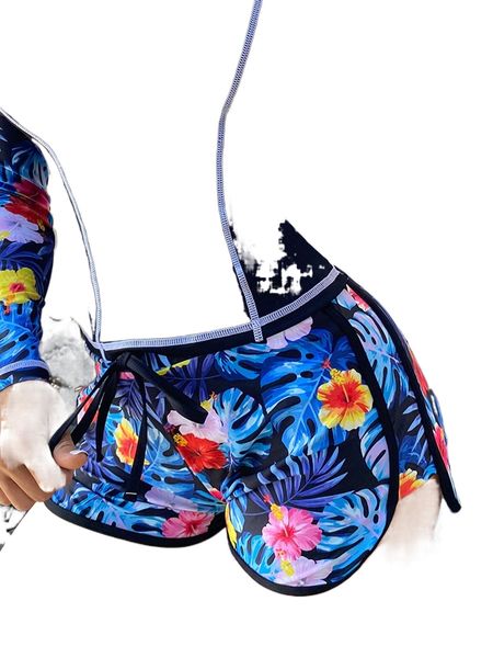 

tropical print bikini shorts i0x9#, White;black