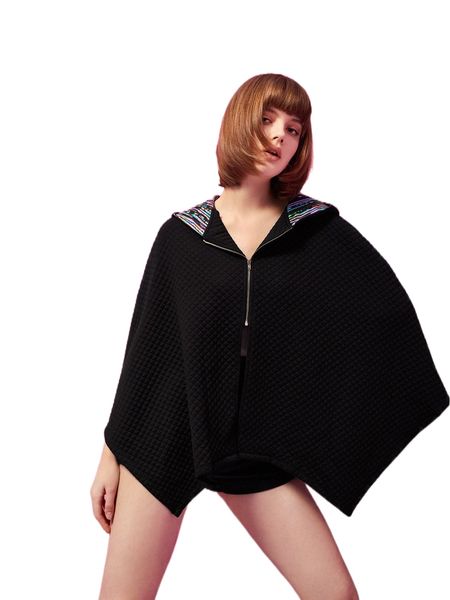 

x claire-lys cloak sleeve half zipper placket hooded quilted coat y1ef#, Black