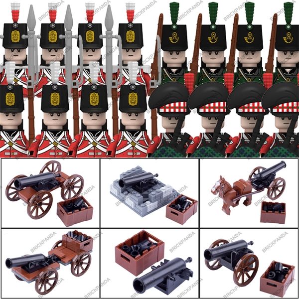 WW2 Militare Soldato Britannico Figure Building Blocks Esercito Medievale Guerre Napoleoniche Pistola Spada Cannone Armi MOC Mattoni Giocattoli Regalo 220715