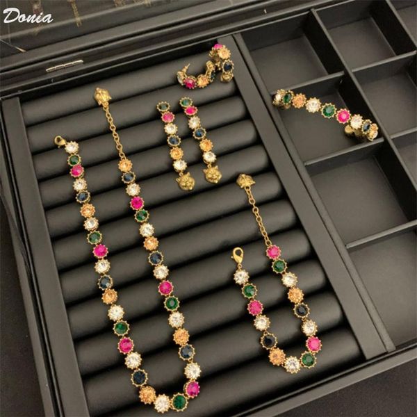 

donia jewelry luxury necklace european and american fashion color matching copper micro-inlaid zircon bracelet earrings five-piece260i, Silver