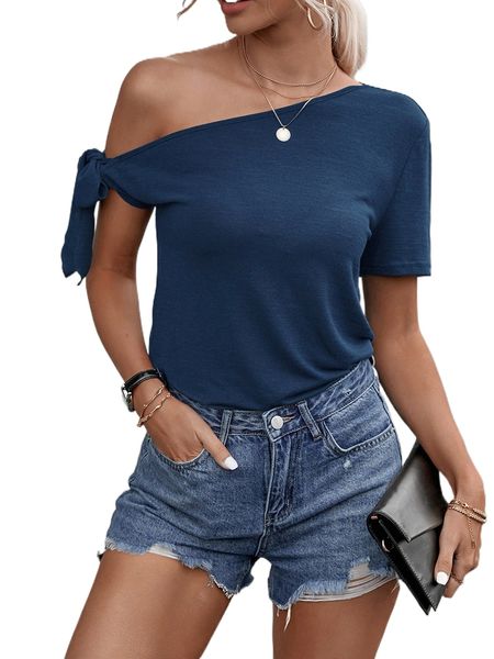 

knot side asymmetrical neck tee u2at#, White