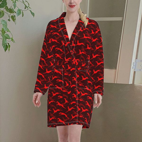 Noisydesigns Red Greyhound Dog Designs Женщины зимний халат хлопок домашнее одежда весеннее ночное платье термическое пижаму с длинным рукавом 220627