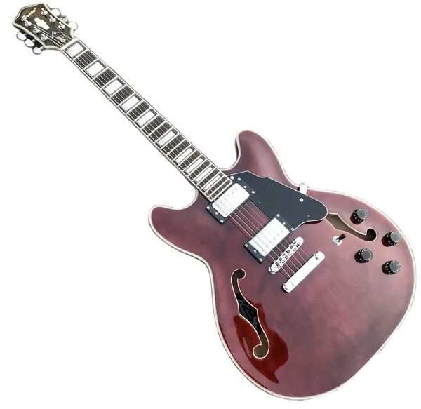 

hand made 335 matte brown semi hollow body electric guitar support customization