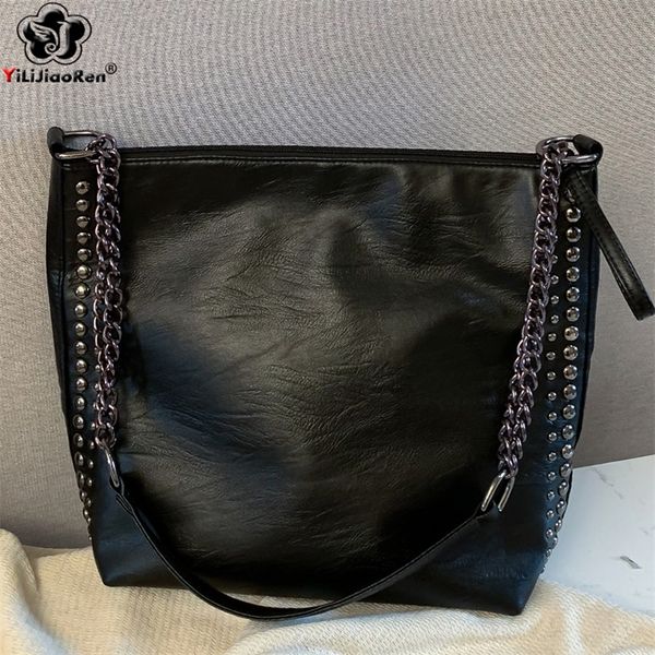 

casual rivet shoulder bag female famous brand chain crossbody bags for women leather handbags large capacity tote bag sac a main 220507