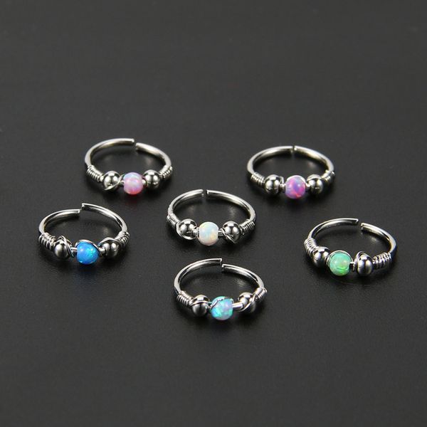 

cross-border new arrival opal gem nose ring european and american anti-allergy 316 stainless steel human body piercing accessories nose stud, Silver