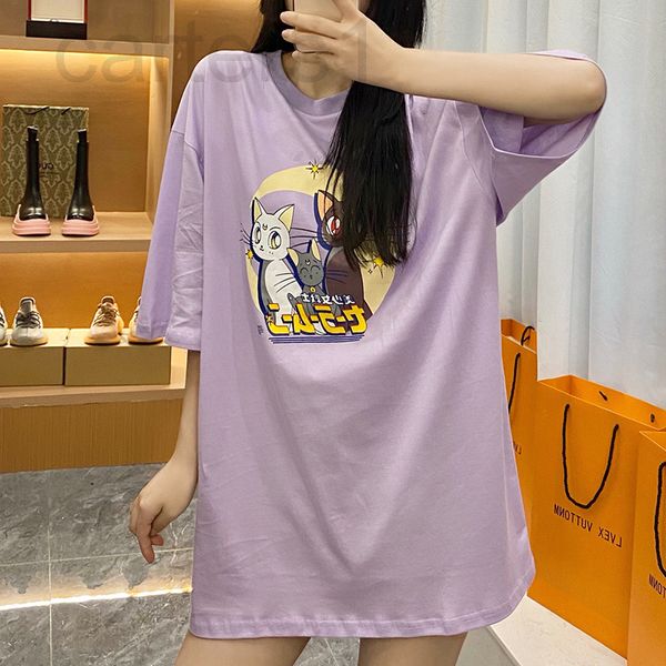 

women's t-shirt designer short sleeve t-shirt female summer 2021 new ins fashion brand beautiful girl warrior cartoon korean loose ligh, White