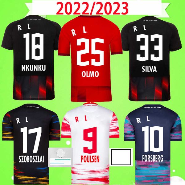 

2022 2023 soccer jerseys silva olmo nkunku poulsen haidara laimer camiseta adams maillot moriba brobbey 22 23 football shirts kits uniform, Black;yellow