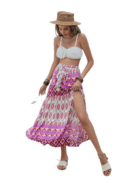 

rusttydustty geo print split thigh skirt 64v2#, Black