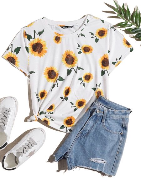 

plus sunflower print tee o3vq#, Black