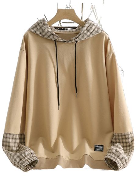 

men contrast plaid letter patched drawstring hoodie e8pm#, Black