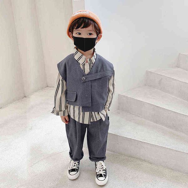 

3 pcs shirt + pant + vest sets spring fall cotton toddler boy sets leisure korean boy clothing boy clothes 2 3 4 6 8 years g220509, White