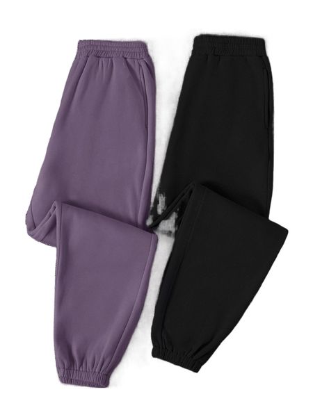 

2pcs solid elastic waist thermal sweatpants a8vv#, Black;white