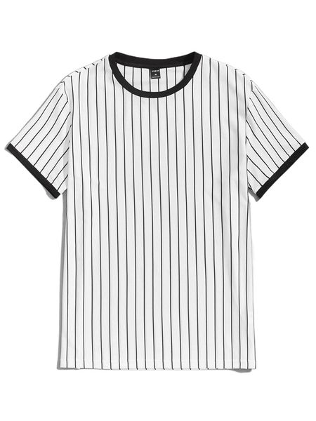 

men striped contrast binding tee s9zr#, White;black
