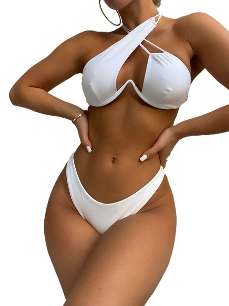 

plain criss cross push up bikini swimsuit r2eu#, White;black