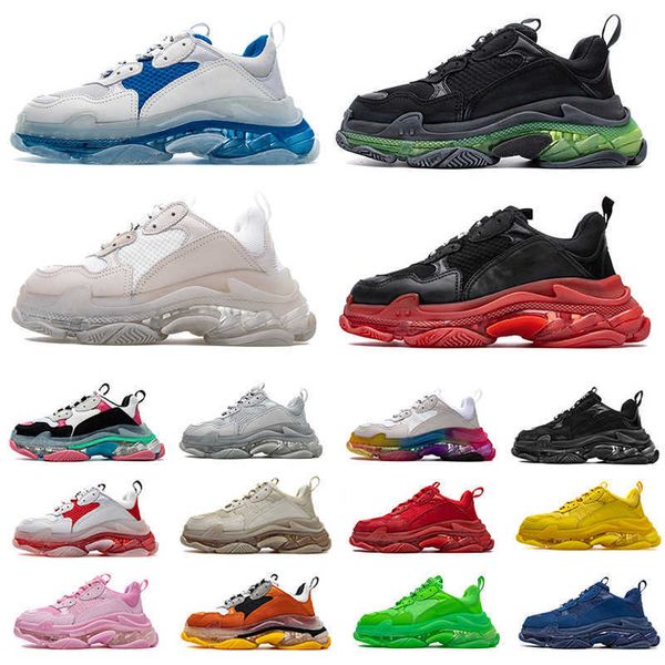 

designer 17fw pairs triple s clear sole men women casual shoes fashion crystal bottom all white black green pink yellow rainbow sports