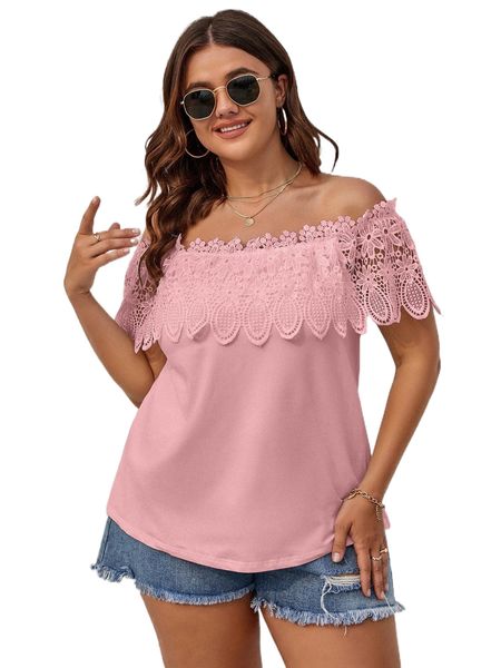 

plus contrast guipure lace off the shoulder z6lg#, Black