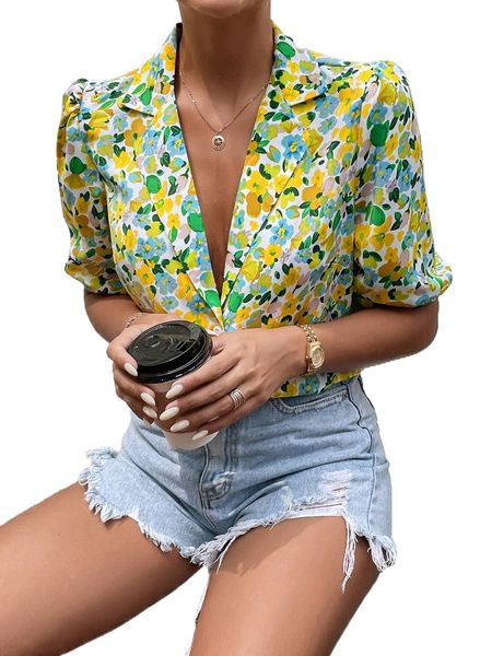 

allover floral print puff sleeve blouse y5ua#, White