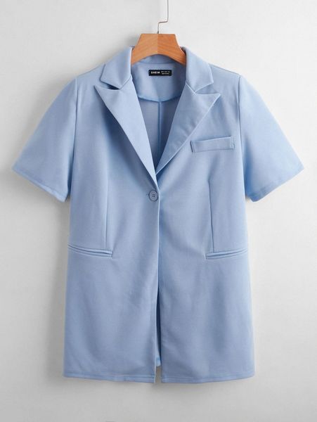 

lapel collar short sleeve longline blazer 59gw#, White