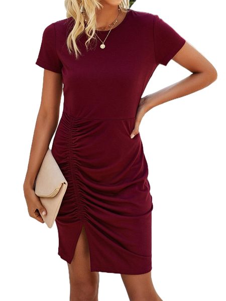 

ruched split hem dress r7qn#, Black;gray