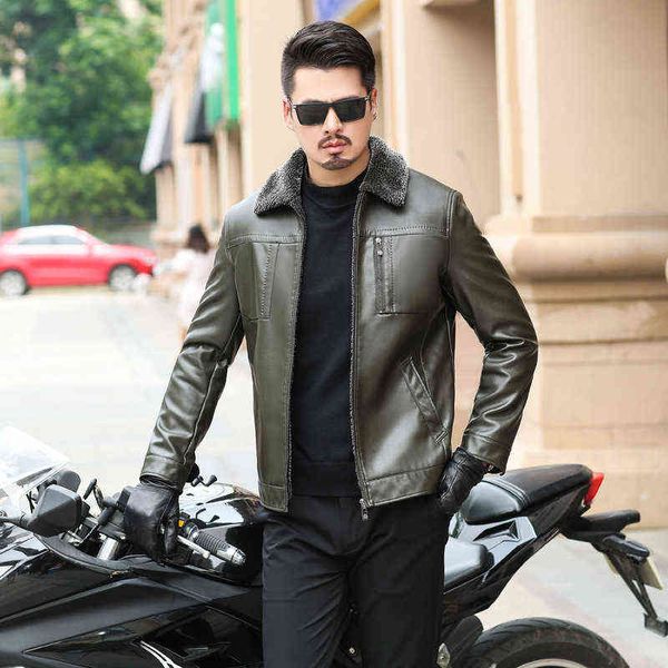 Sonbahar Kış Erkek Gündelik Kalın Sıcak Velvet Deri Ceket Büyük Boy 3xl 4xl Erkek Erkek Kürk Moto Biker Ceketler PU Deri Ceket L220725