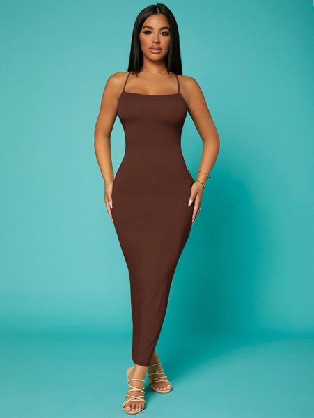 

sxy solid criss-cross backless bodycon dress n6vc#, Black;gray