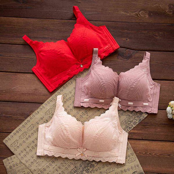 

summer glossy underwear women small breast no steel ring medium mold cup collecting bra anti-sleeping tube soft and comfortable l220726, Red;black
