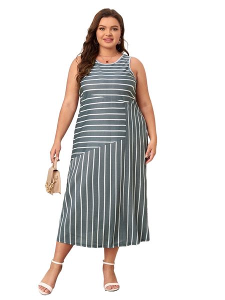

emery rose plus striped print tank dress n5lq#, Black