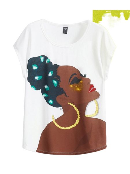 

x kafi kafi co. figure graphic batwing sleeve tee b4u4#, White