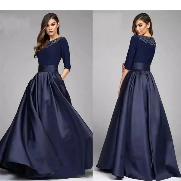 

vintage navy a line mother of the bride groom dresses with half sleeves beaded long evening formal gowns custom made mother's dress, Black;red