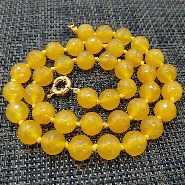 10 -миллиметровое натуральное грандиозное желтое нефритовое круглое ожерелье из бусин -драгоценных камней 18 