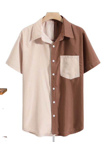 

men colorblock button front shirt 07zw#, White;black