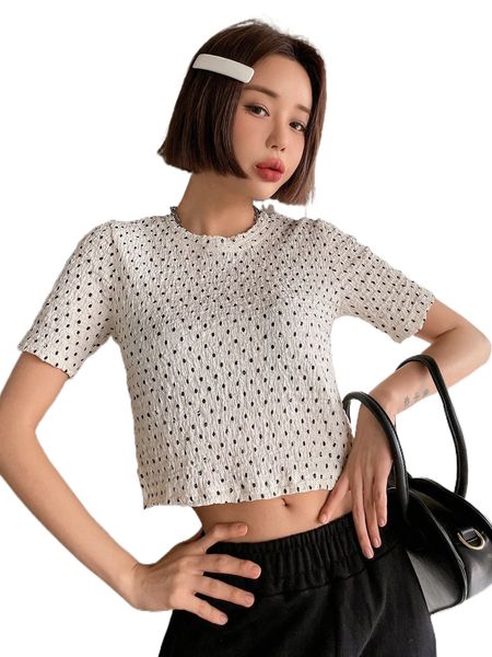 

dazy polka dot textured crop tee g5bt#, White
