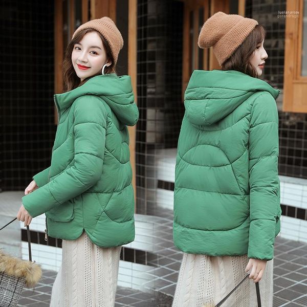 Piumino da donna Bella giacca da donna Moda invernale Caldo spesso solido Cappotto imbottito in cotone stile corto con cappuccio Luci22