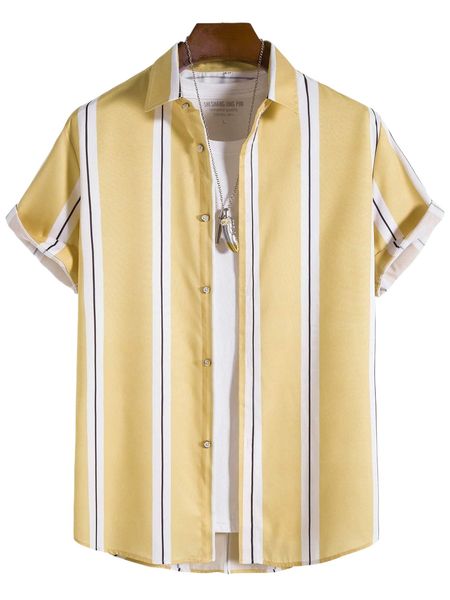 

men striped button front shirt without tee n1hb#, White;black
