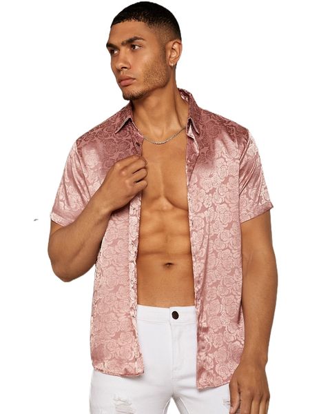 

men random floral print satin shirt f76o#, White;black