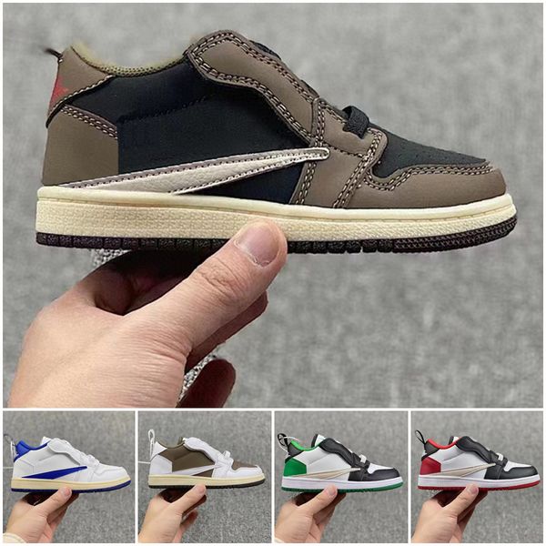 

travis x boys girls basketball shoes jumpman 1s low 1 university blue hyper royal shadow white black red brown light smoke grey size 26-37