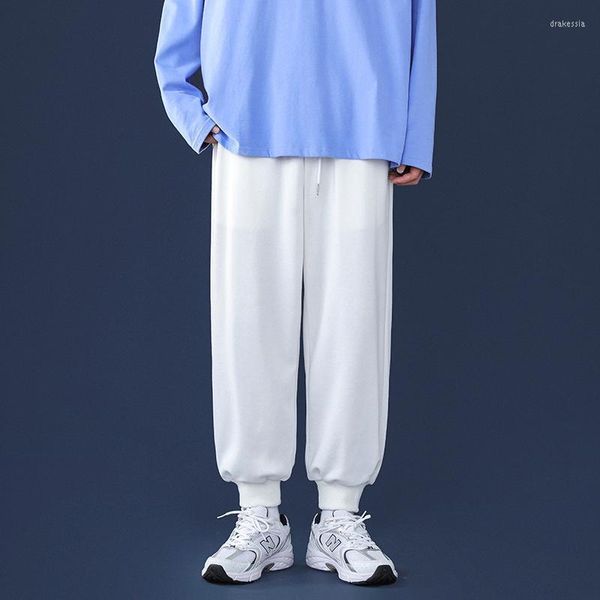 Calça masculina estilo coreano solto salto de streetwear reto largura preta branca gravata cinza pés calças casuais malemen's drak22